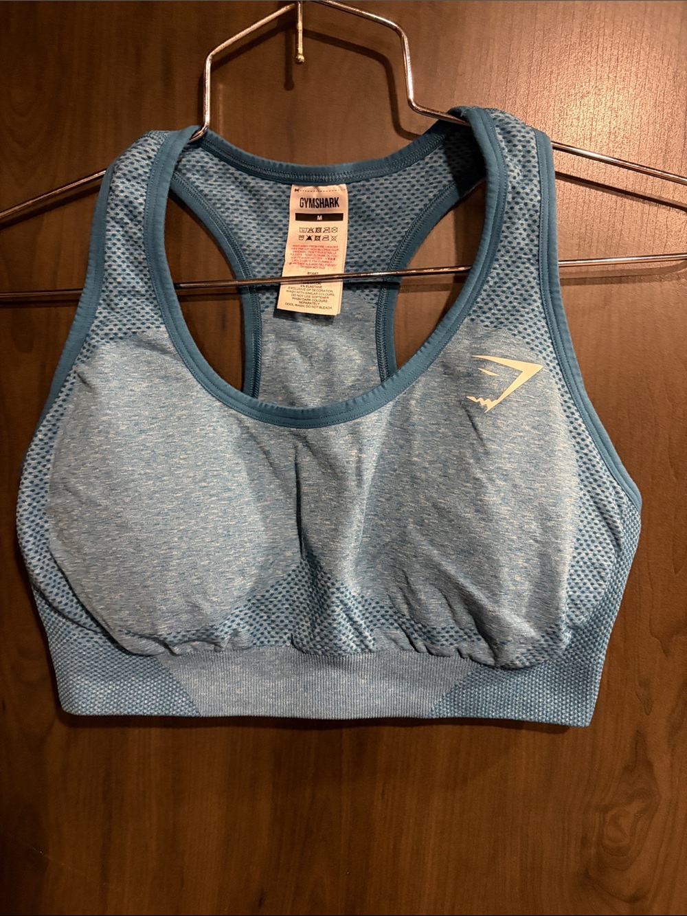 Gymshark Light Blue Mesh-Panel Seamless Sports Bra